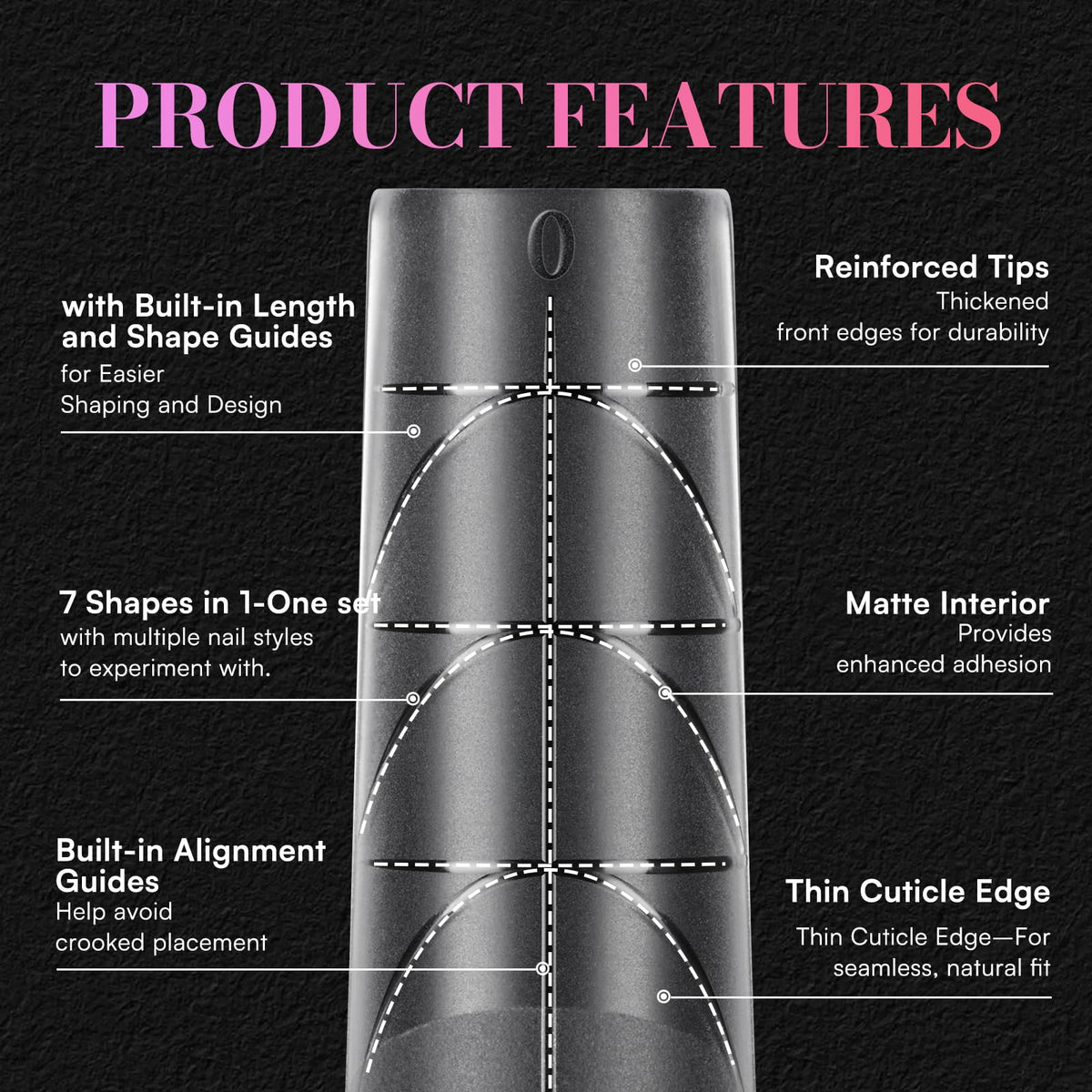 Close-up of Makartt XL Tapered Square Nail Tips showing size options
