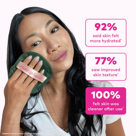 Close-up of MakeUp Eraser cloth in use on skin