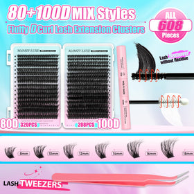 Close-up of Mamzy Luxe D-Curl lash clusters in various lengths