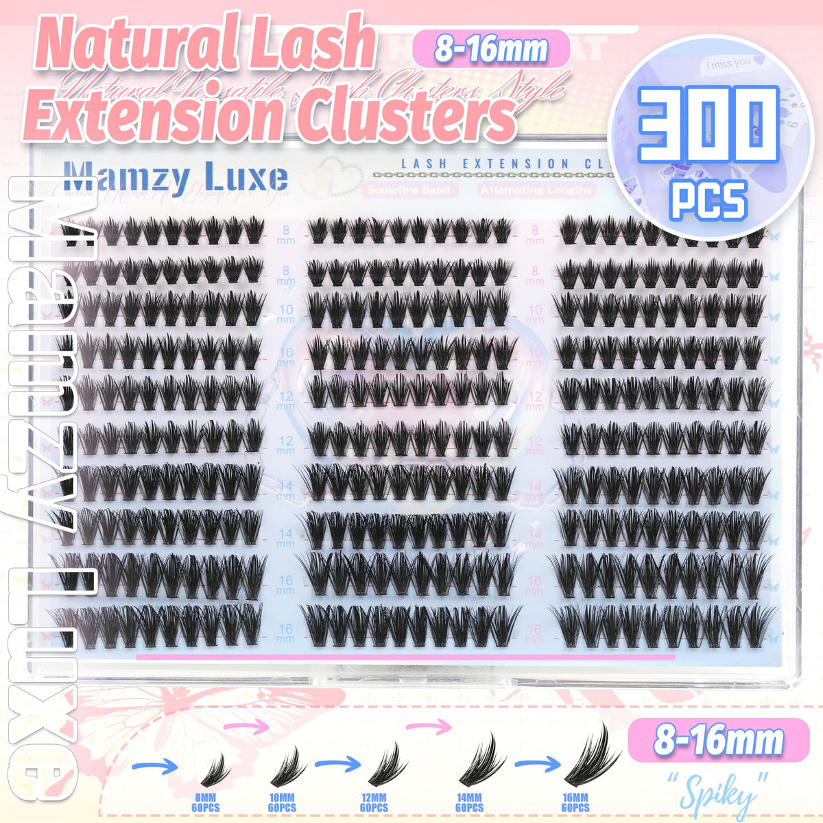 Close-up of Mamzy Luxe D-Curl lashes in mixed lengths