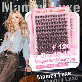 Close-up of Mamzy Luxe Lash Clusters with packaging