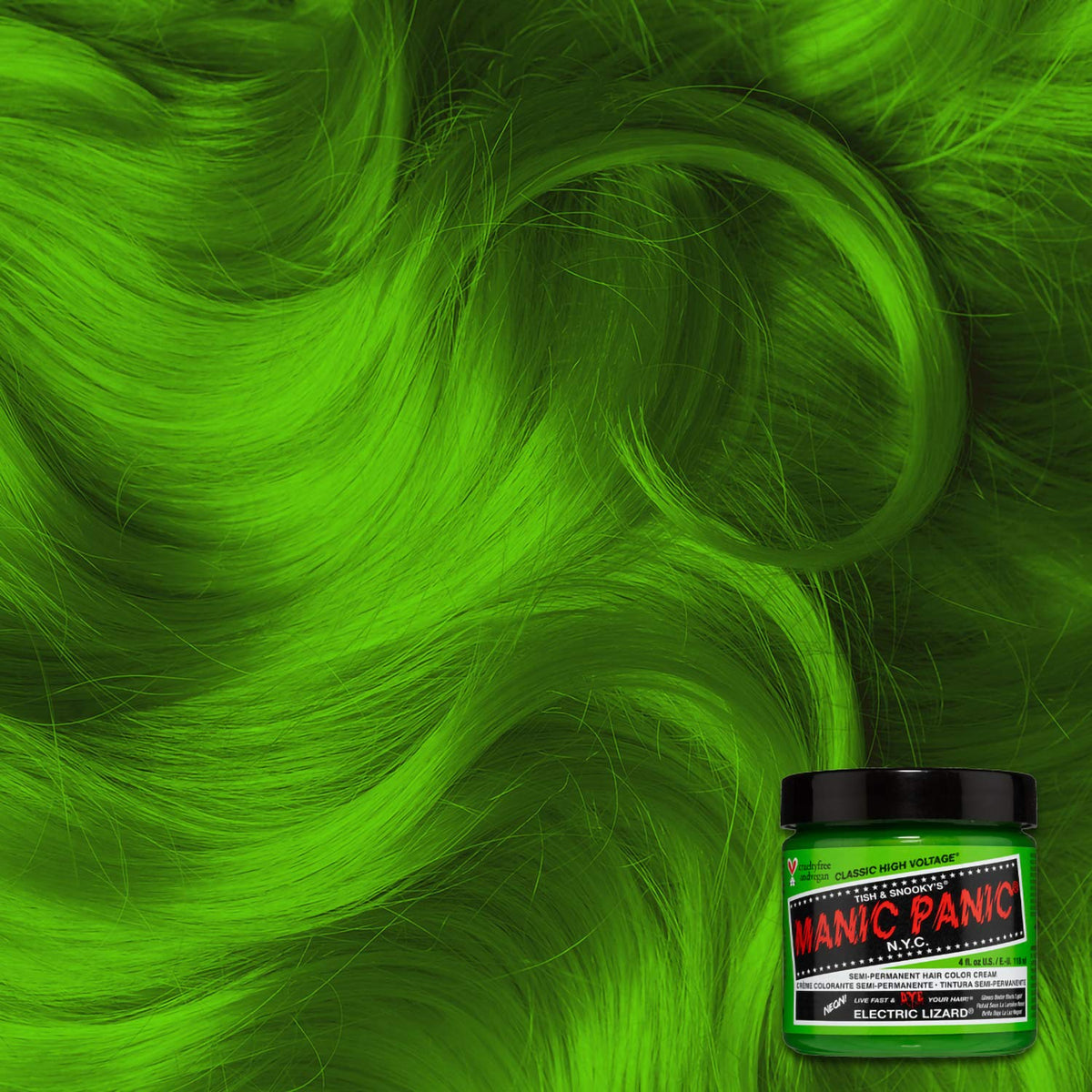 Close-up of MANIC PANIC Electric Lizard hair dye texture