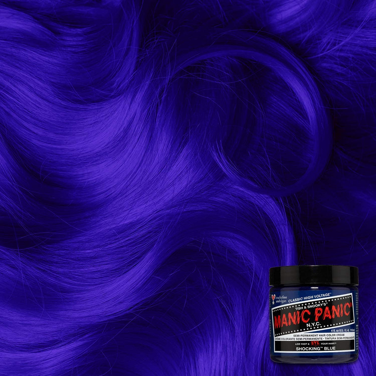 Close-up of MANIC PANIC Shocking Blue hair dye texture