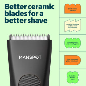 Close-up of MANSPOT trimmer's ergonomic handle