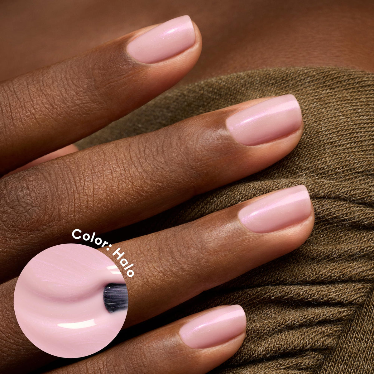 Close-up of Manucurist Green Halo Milky Mauve Nail Polish bottle