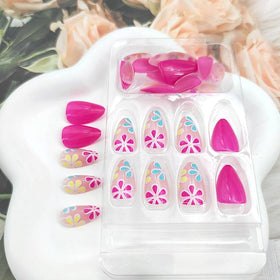 Close-up of MAOTTIE Almond Fake Nails showing flower design