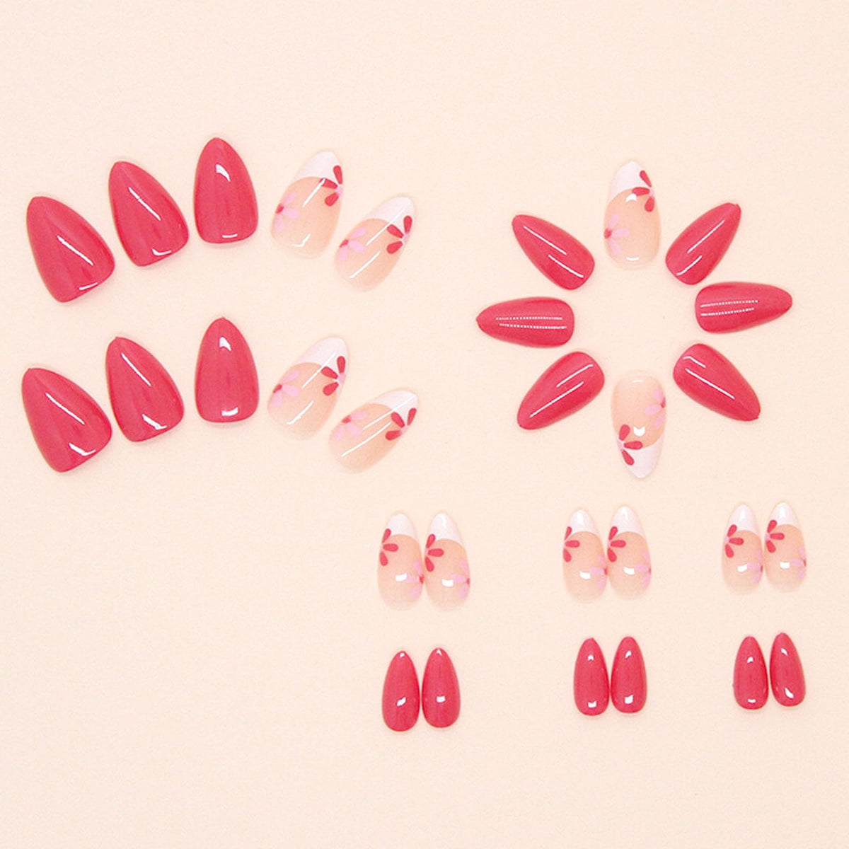 Close-up of MAOTTIE Almond Press On Nails with glossy finish