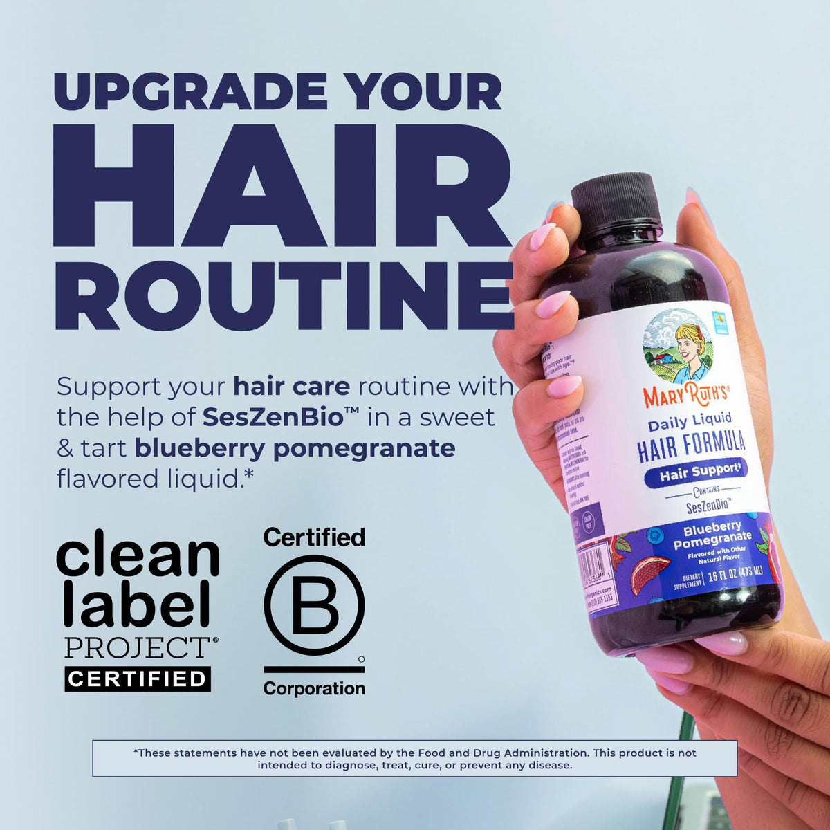 Close-up of MARYRUTH'S Daily Liquid Hair Formula bottle