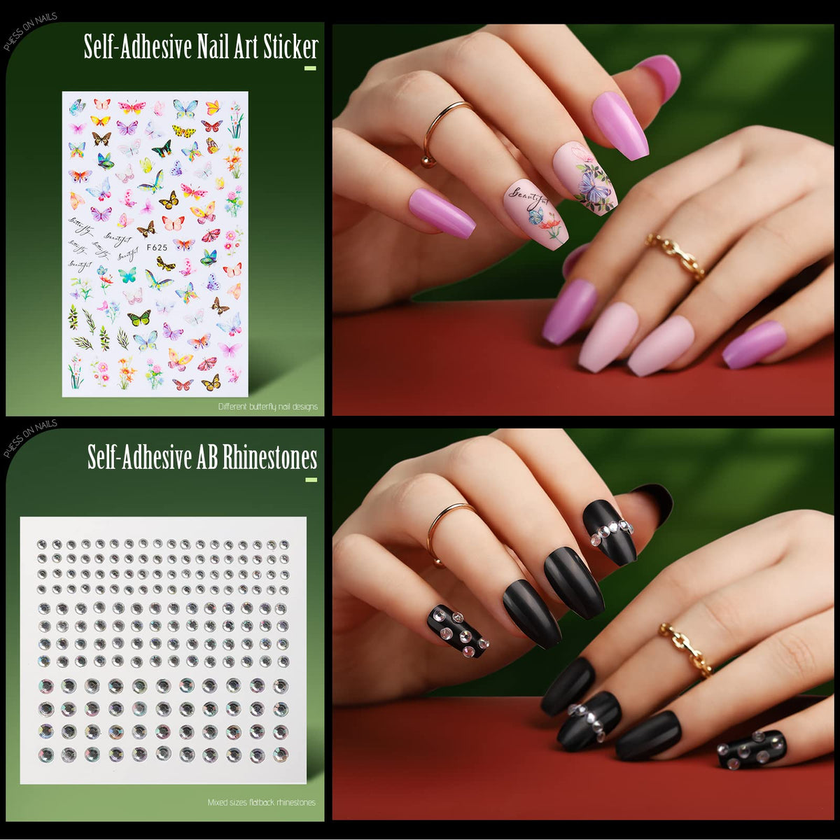 Close-up of matte coffin press on nails from Teenitor
