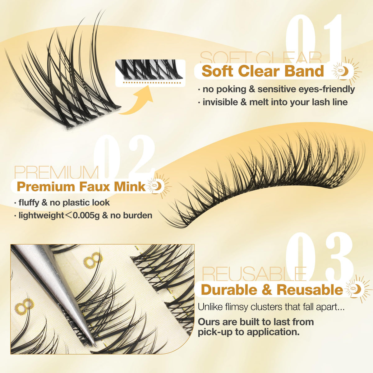 Close-up of Mavphnee 8MM cluster lashes showing CC curve