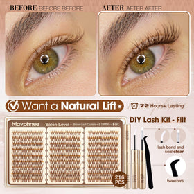 Close-up of Mavphnee Brown Lash Clusters showing various lengths