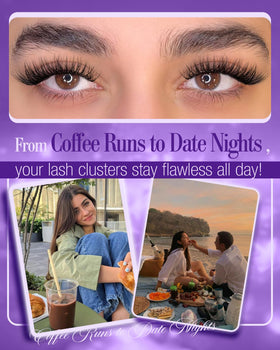 Close-up of Mavphnee wispy eyelash clusters in various lengths