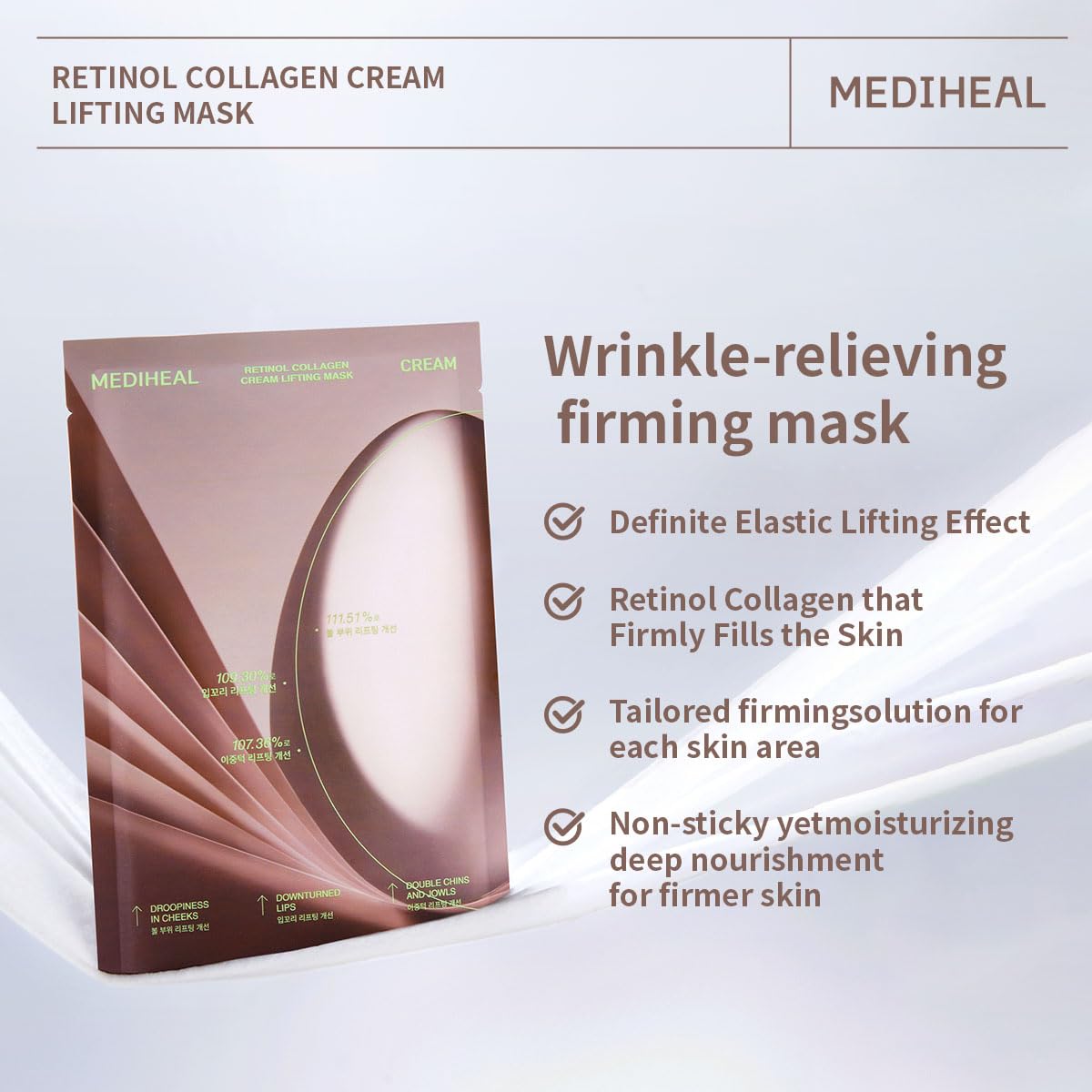 Close-up of MEDIHEAL Retinol Collagen Cream Lifting Mask