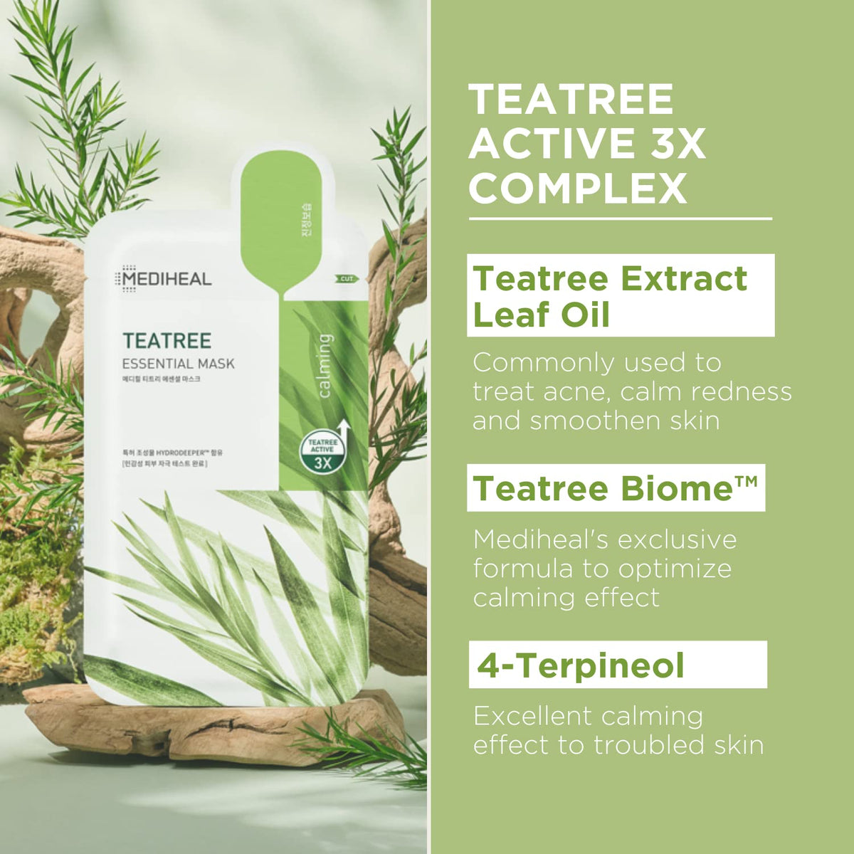 Close-up of MEDIHEAL Tea Tree mask sheet showing texture