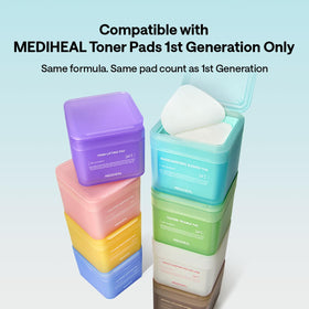 Close-up of MEDIHEAL toner pads showing texture and thickness