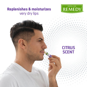 Close-up of Medline Remedy Clinical Lip Balm stick showing texture