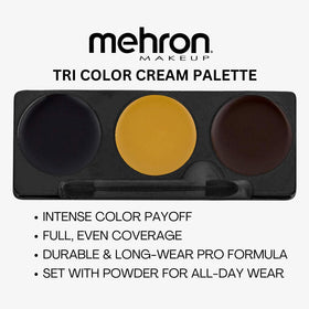 Close-up of Mehron greasepaint shades in the Halloween palette