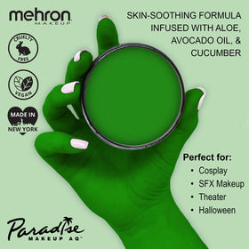 Close-up of Mehron Makeup Paradise AQ Green paint on skin