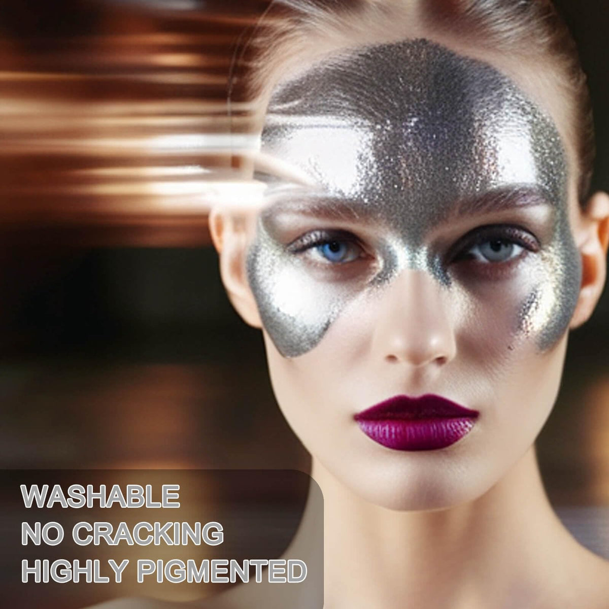 Close-up of MEICOLY Metallic Silver Face Body Paint texture