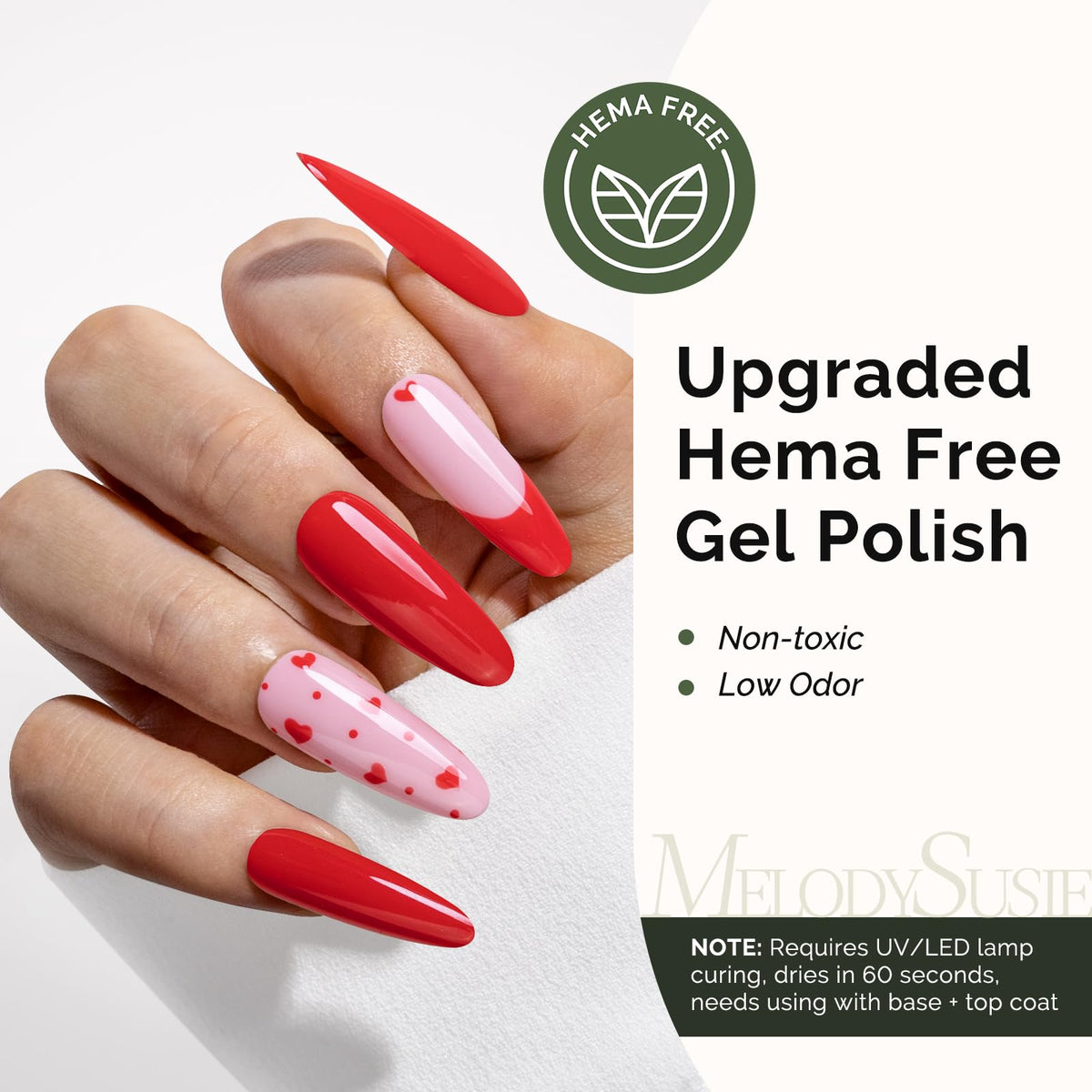 Close-up of MelodySusie Hema Free Gel Nail Polish bottle with label
