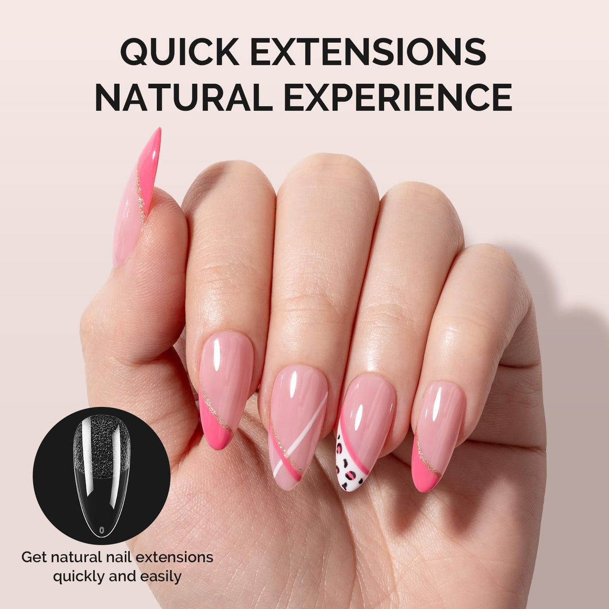 Close-up of MelodySusie Medium Almond Nail Tips showing sizes