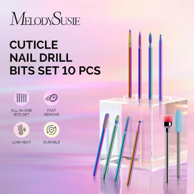 Close-up of MelodySusie nail drill bits in storage case