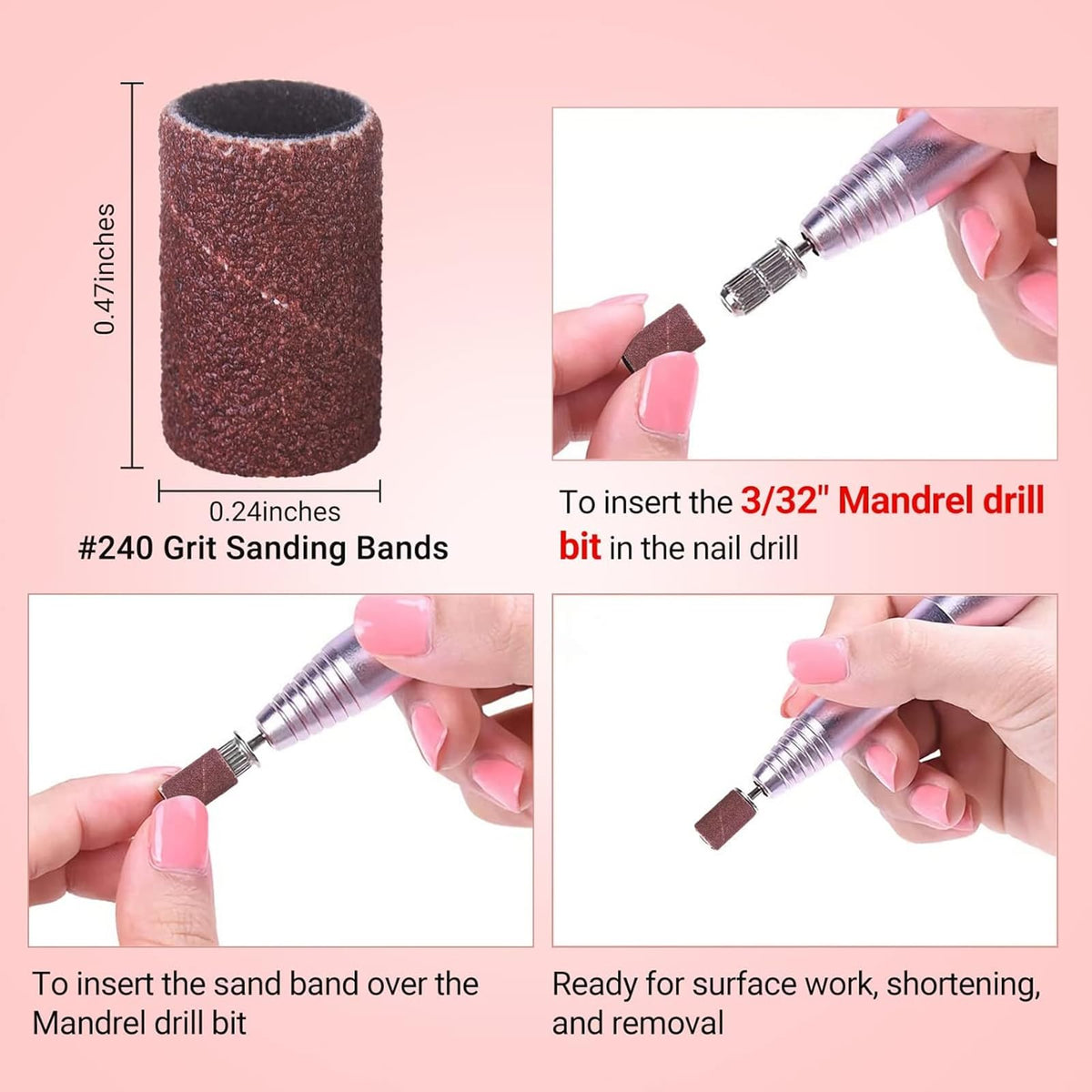 Close-up of MelodySusie sanding bands with 240 grit texture