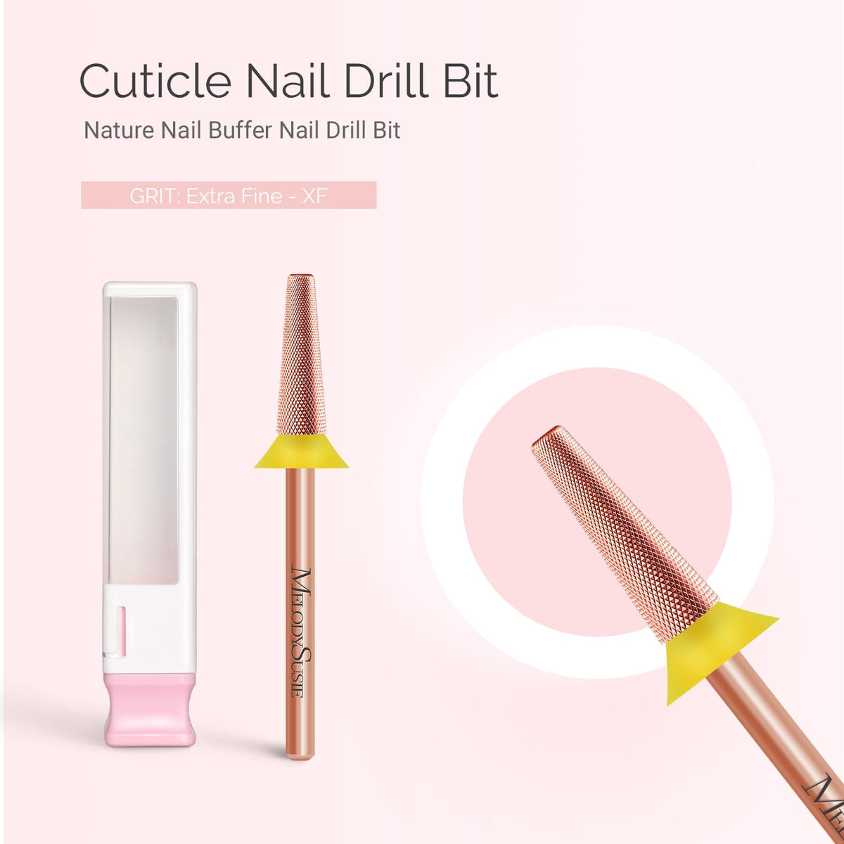 Close-up of MelodySusie Tapered Barrel Nail Buffer Bit showing the tapered design