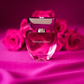 Close-up of Mercedes Benz Rose Eau De Toilette cap