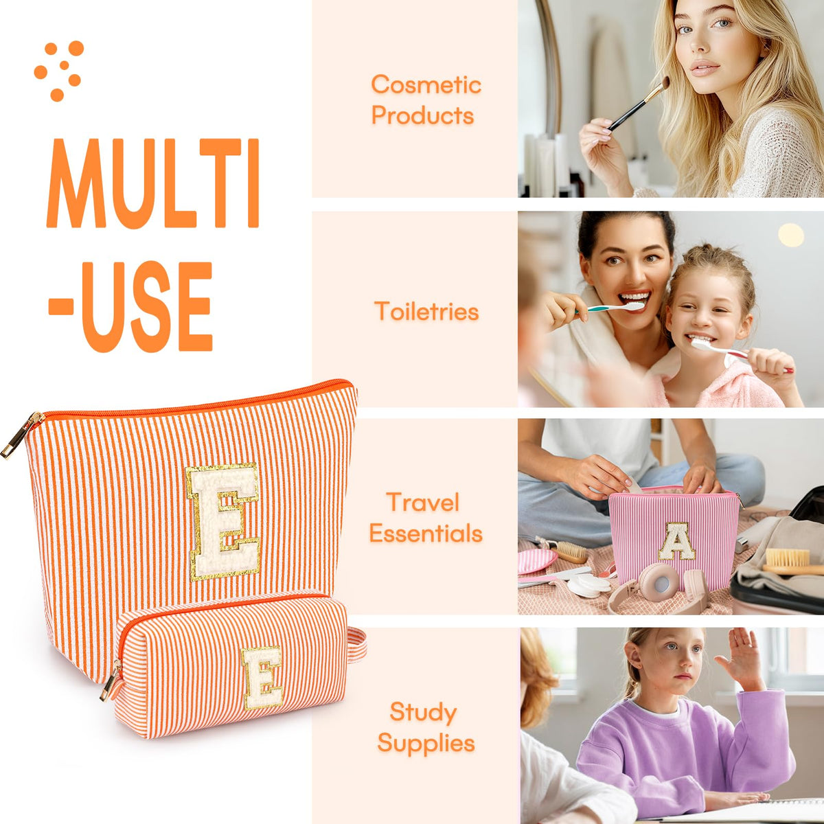Close-up of mibasies makeup pouch featuring alphabet letters