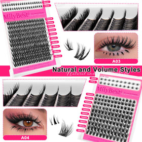 Close-up of MilyBest cluster lashes in various lengths