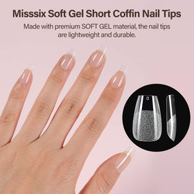 Close-up of Misssix gel nail tips showing different sizes