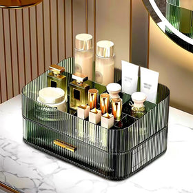 Close-up of MIUOPUR Makeup Organizer showing drawer compartments