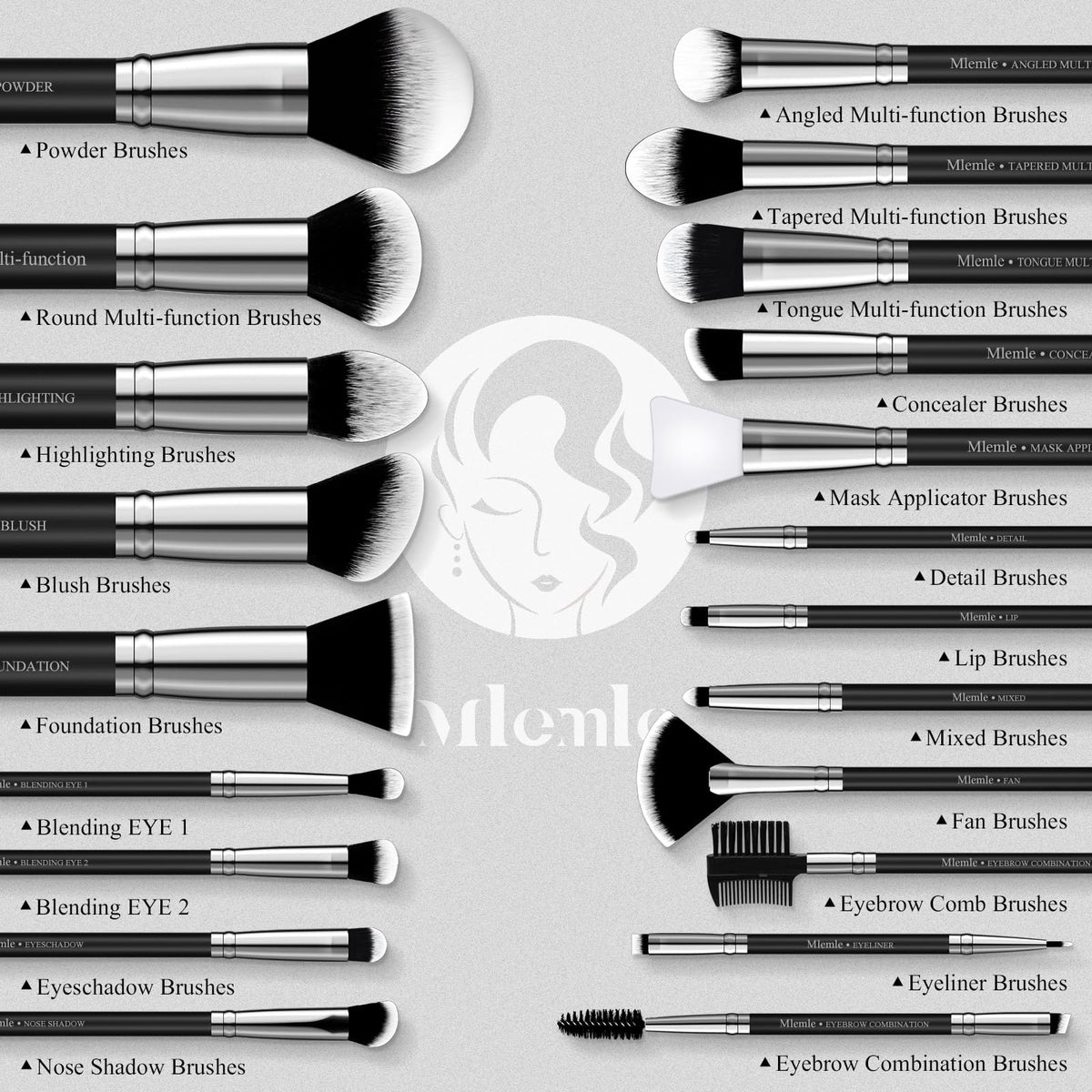 Close-up of Mlemle makeup brushes with soft bristles