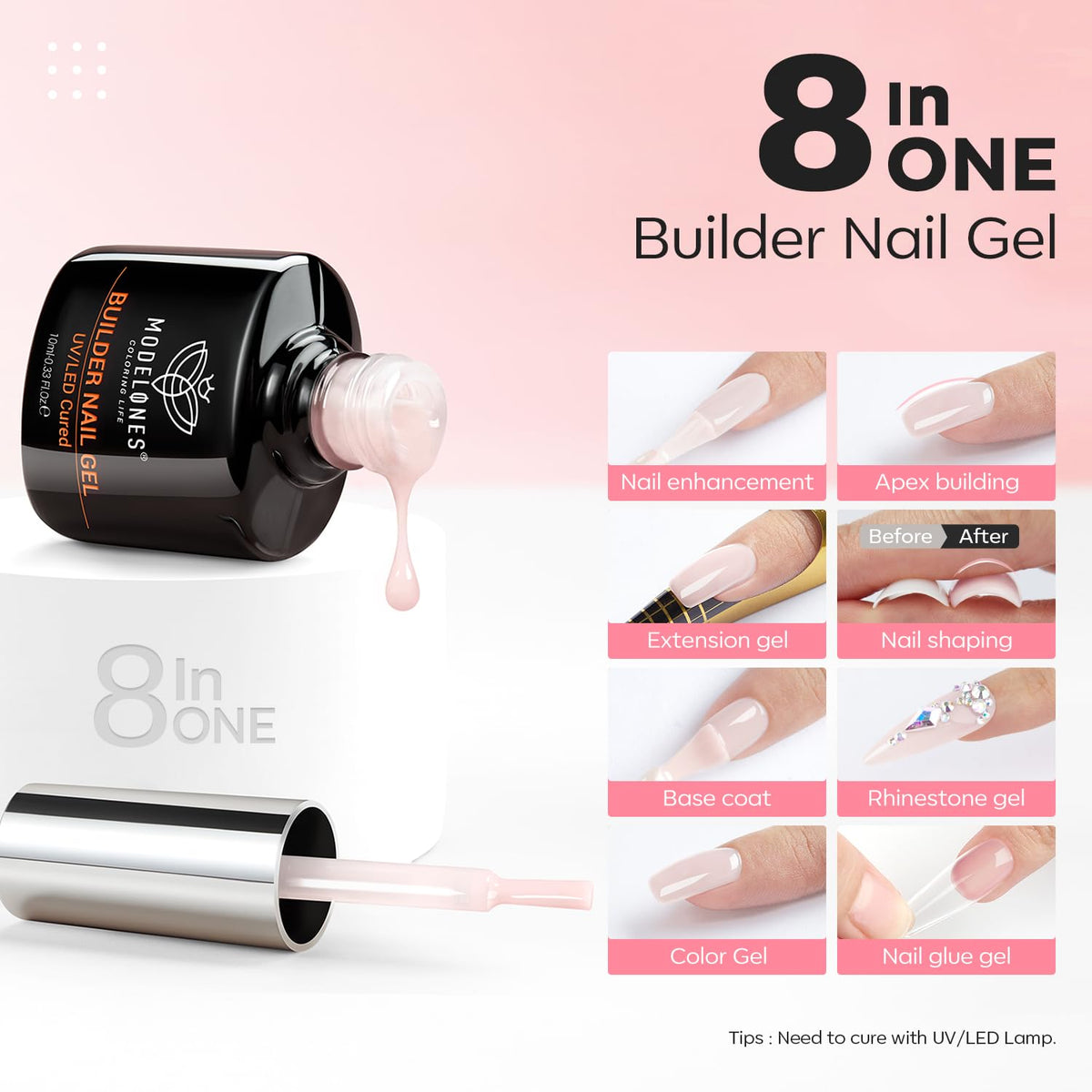 Close-up of modelones Base Coat Builder Nail Gel brush