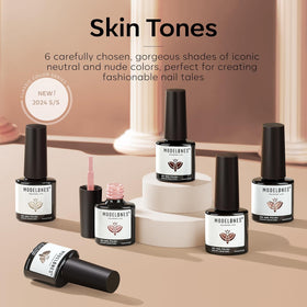 close-up of modelones gel polish bottle in nude shade