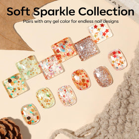 Close-up of modelones glitter gel polish in geometric shapes