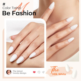 Close-up of Modelones Milky White Press On Nails showing different sizes