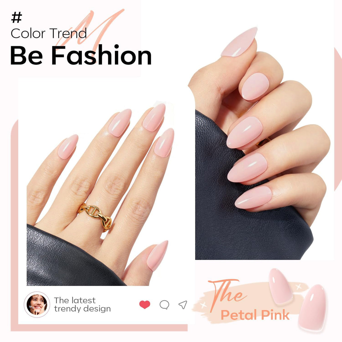 Close-up of Modelones Pink Press On Nails showing sizes