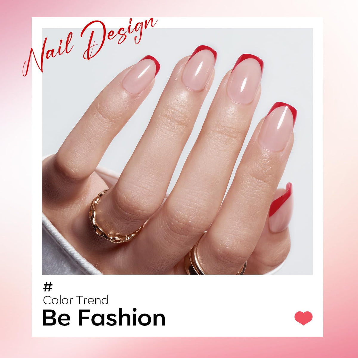 Close-up of Modelones Red French Tip Press On Nails with accessories