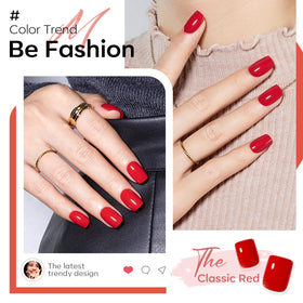 Close-up of Modelones Red Press On Nails showing size variety