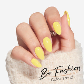 Close-up of Modelones Yellow Press on Nails showing different sizes