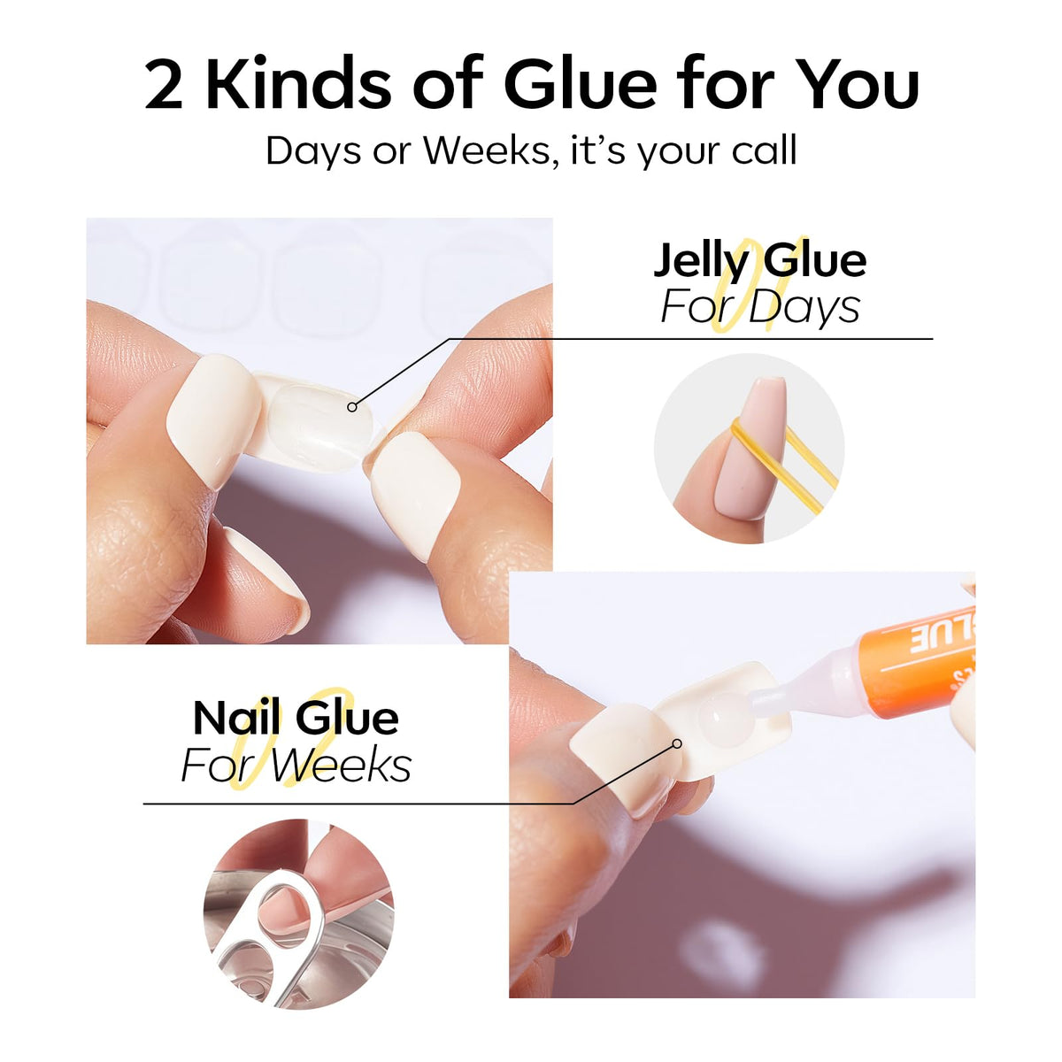 Close-up of Modelones Yellow Press on Nails with jelly adhesive tabs