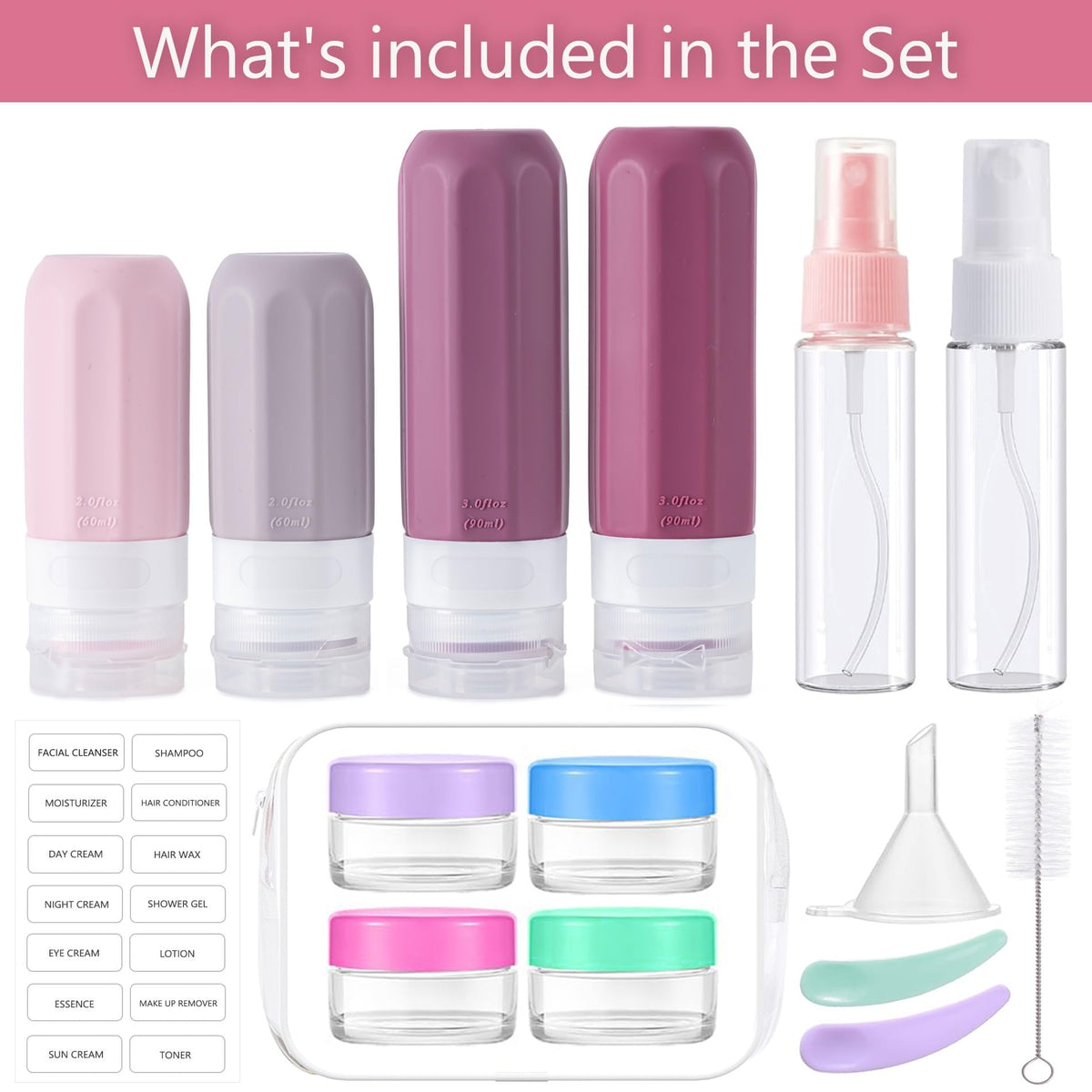 Close-up of MODENGKONGJIAN silicone travel bottles showing wide mouth opening