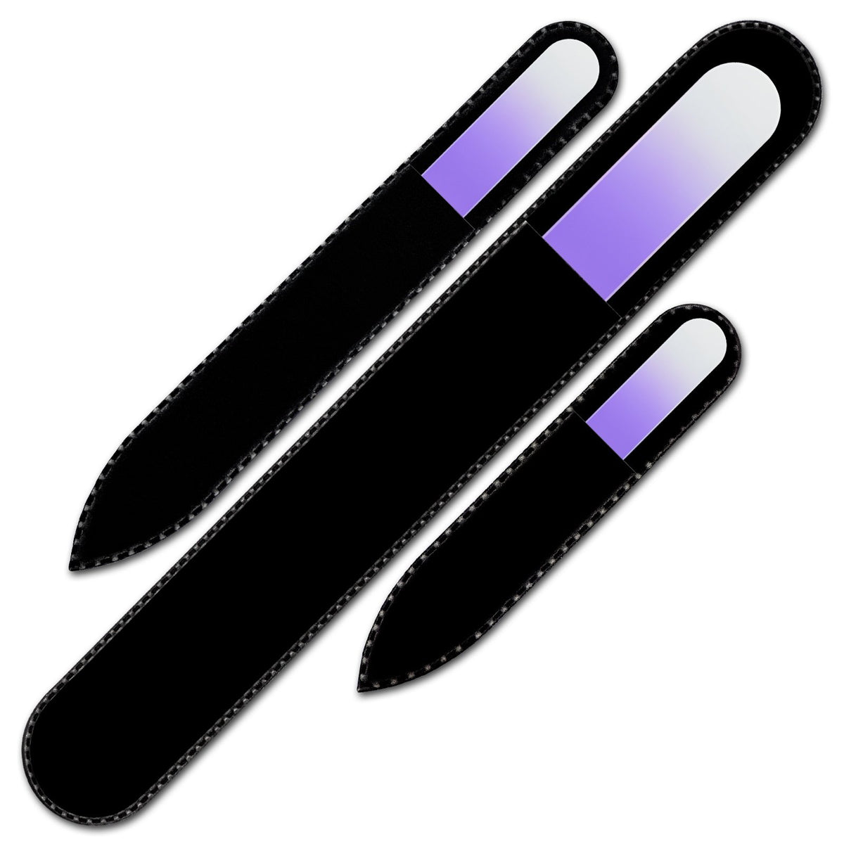 Close-up of Mont Bleu glass nail file showing smooth filing surface