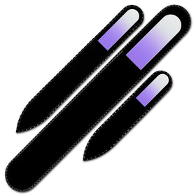 Close-up of Mont Bleu glass nail file showing smooth filing surface
