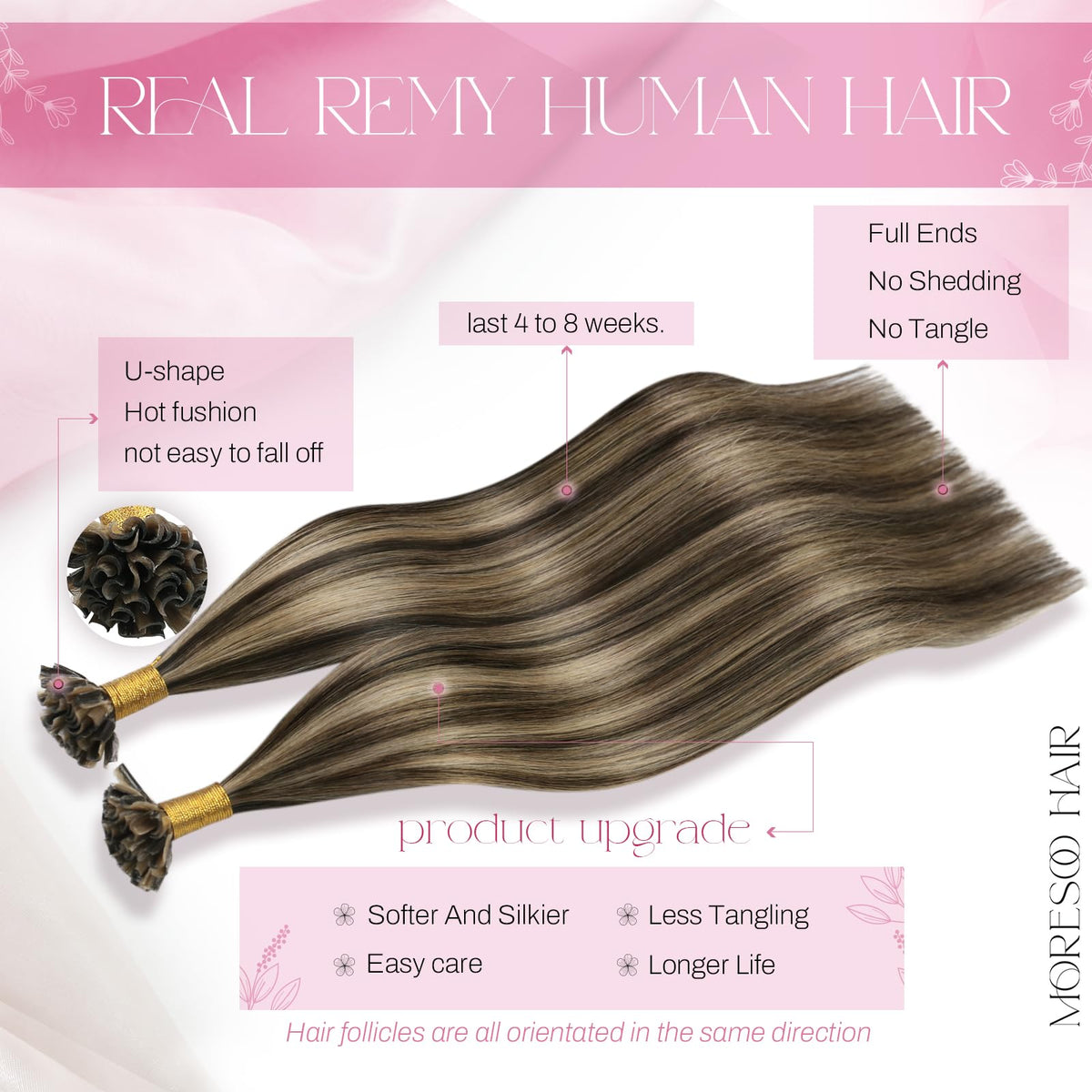 Close-up of Moresoo K Tip Hair Extensions keratin bond