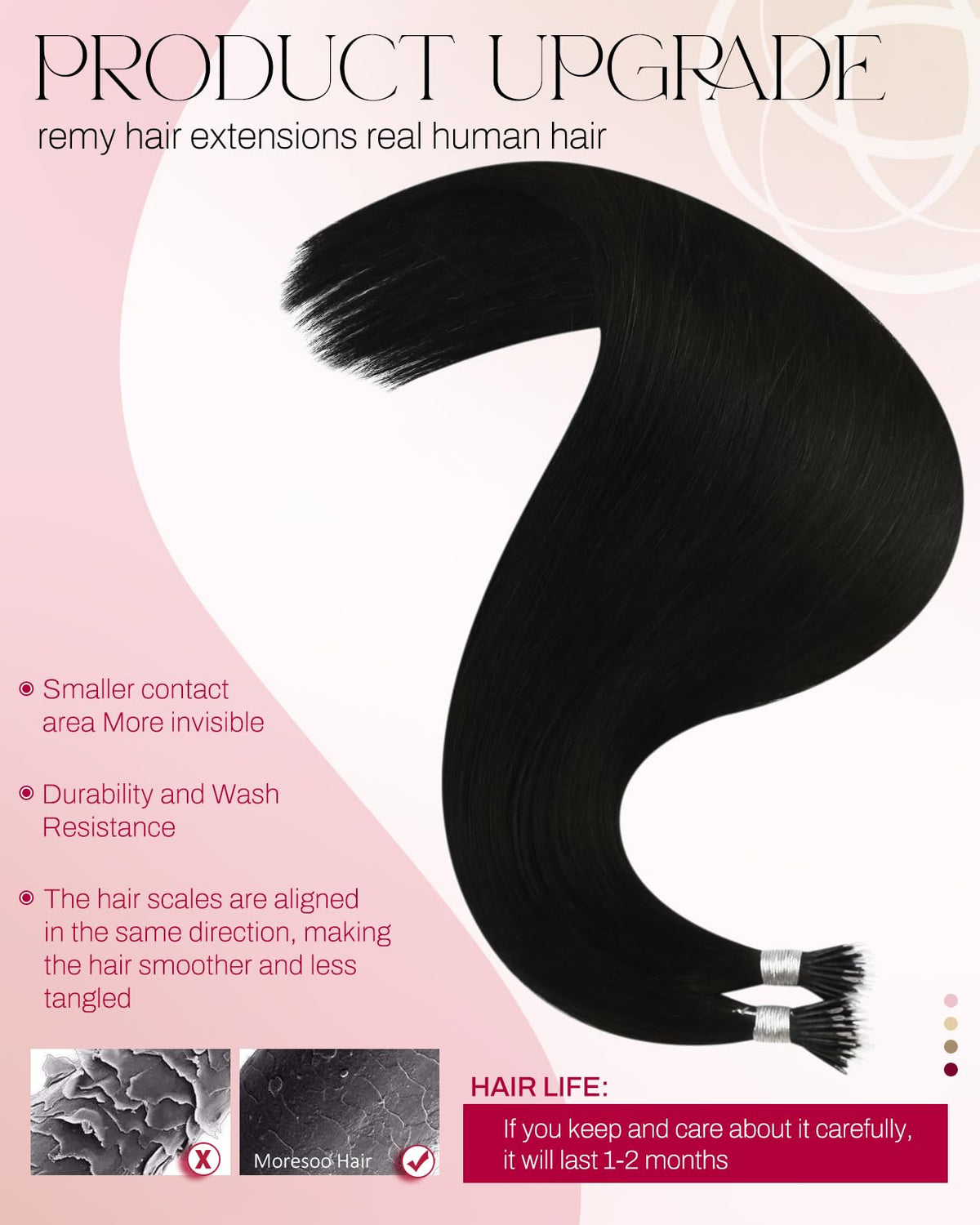 Close-up of Moresoo Nano Bead Hair Extensions nano bead attachment