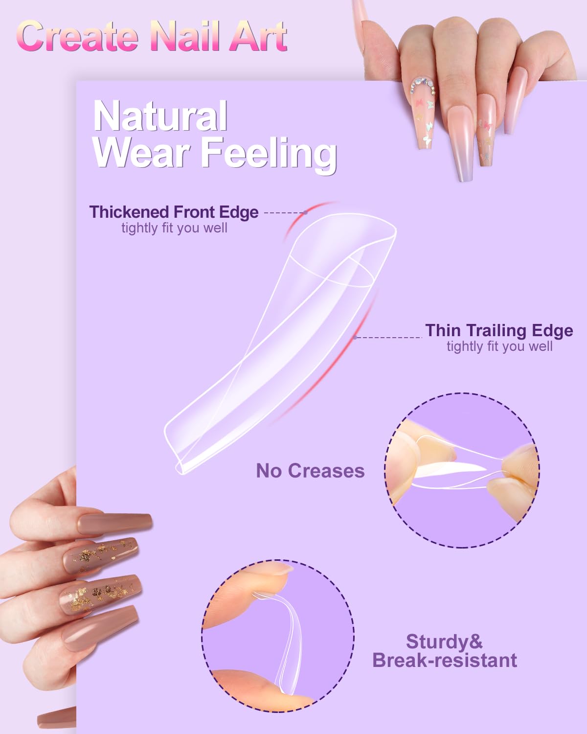 Close-up of MORGLES clear nail tips with size markings