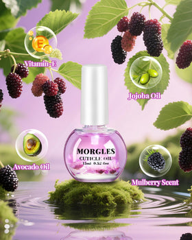 Close-up of MORGLES mulberry-scented cuticle oil